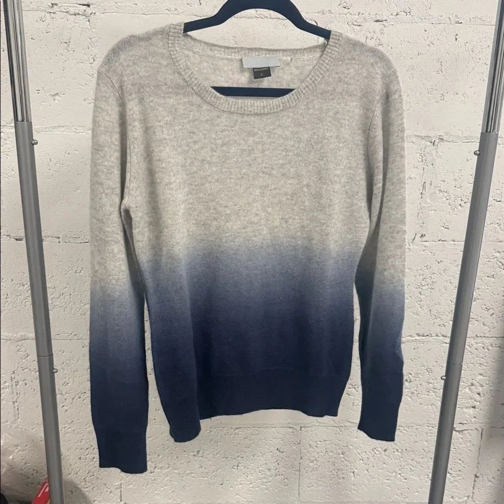 ADELAIDE - Gray & Blue Long Sleeve Sweater Size Large CASHMERE Top - Lightweight